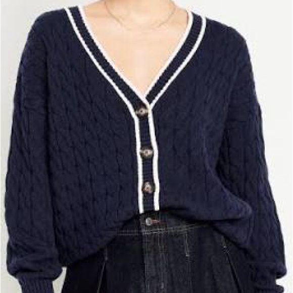 Slouchy Cable-Knit Cardigan Sweater L/XL - Picture 2 of 8